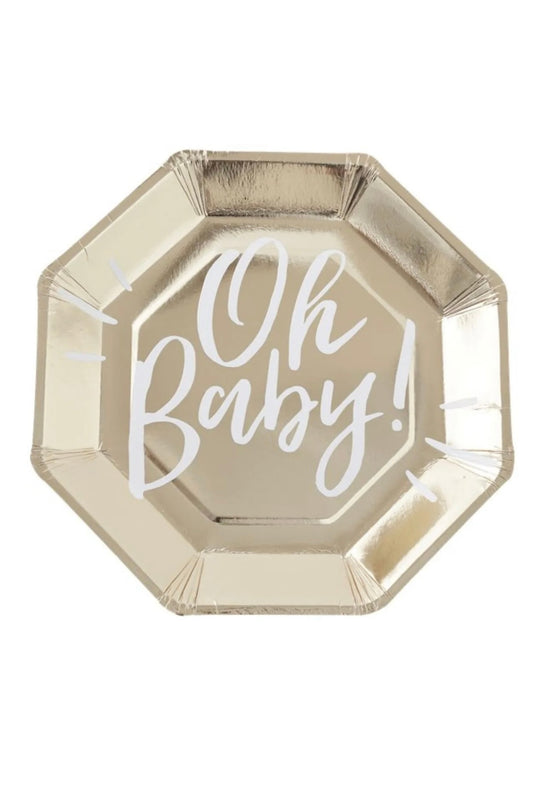 Gold Baby Shower Paper Plates 8 Pack